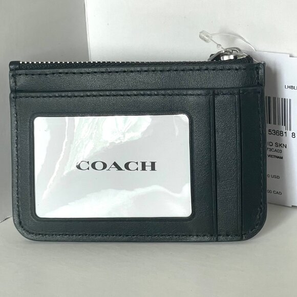 Coach Essential Mini ID Card Case Wallet Keychain Crystal Black Leather CX249 - Picture 2 of 9